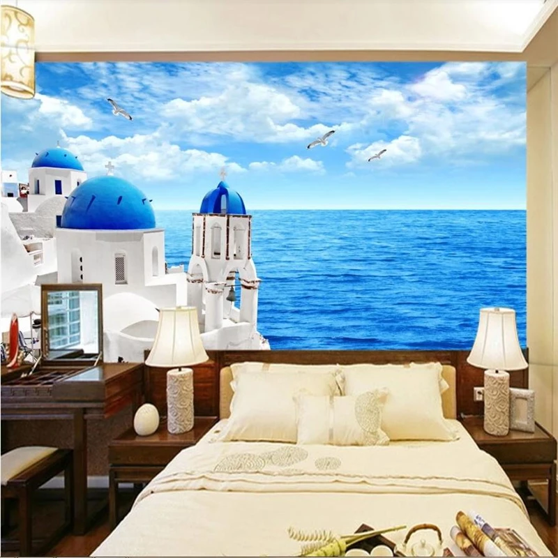 

beibehang Custom wallpaper 3d mural Greek love sea white castle TV background wall living room bedroom papel de parede wallpaper