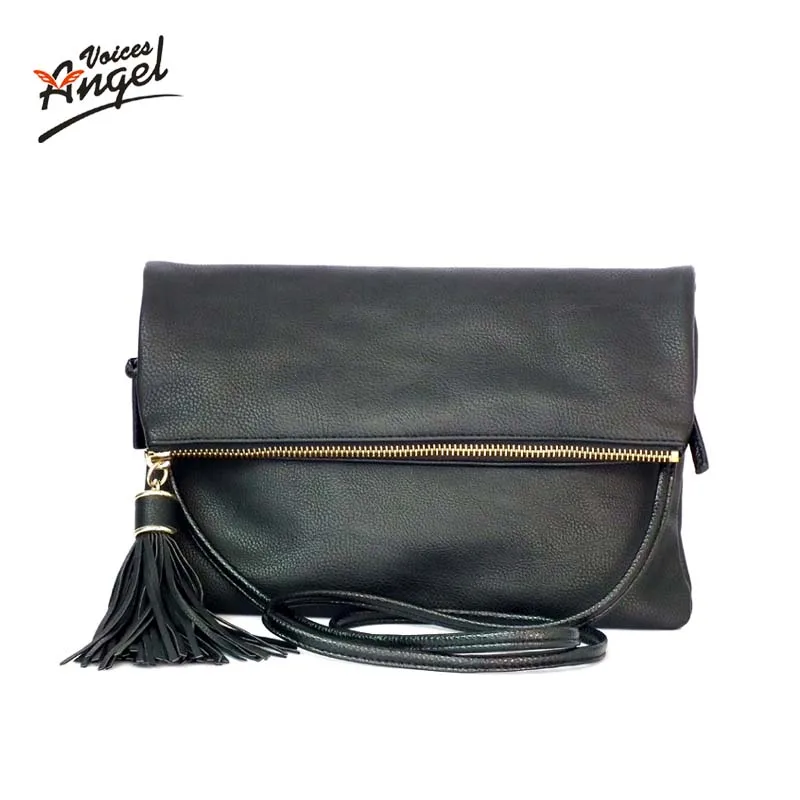 Luxury Handbags Women Bags Designer 2016 Tassel Women Messenger Bags Famous Brand Small Fold Over Crossbody Bag For Women Black