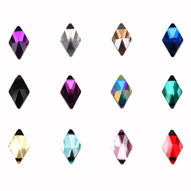 

10pcs Rhombus Nail Crystals AB Rhinestones Gems Diamond Gold Bottom Flat Back Strass Stone 6*10mm 3D Charms Nails Accessories