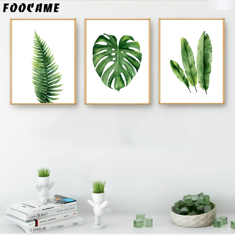 

FOOCAME Watercolor Plant Leaves leaf Monstera Posters and Prints Art Canvas Painting Decoration Wall Pictures for Living Room