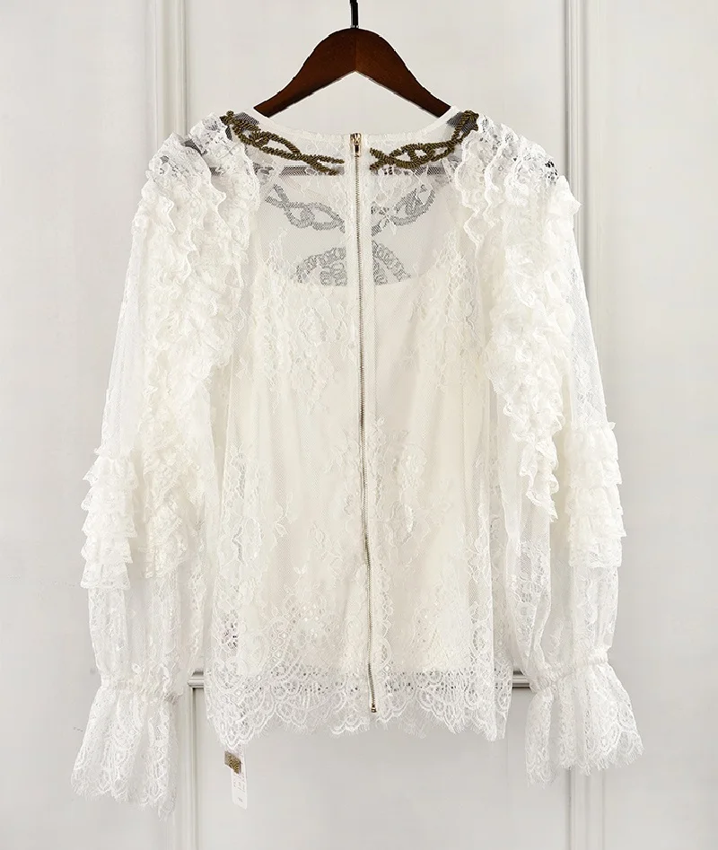 Летняя дизайнерская женская белая кружевная блузка, элегантная роскошная женская однотонная блузка с бантом, топы, одежда