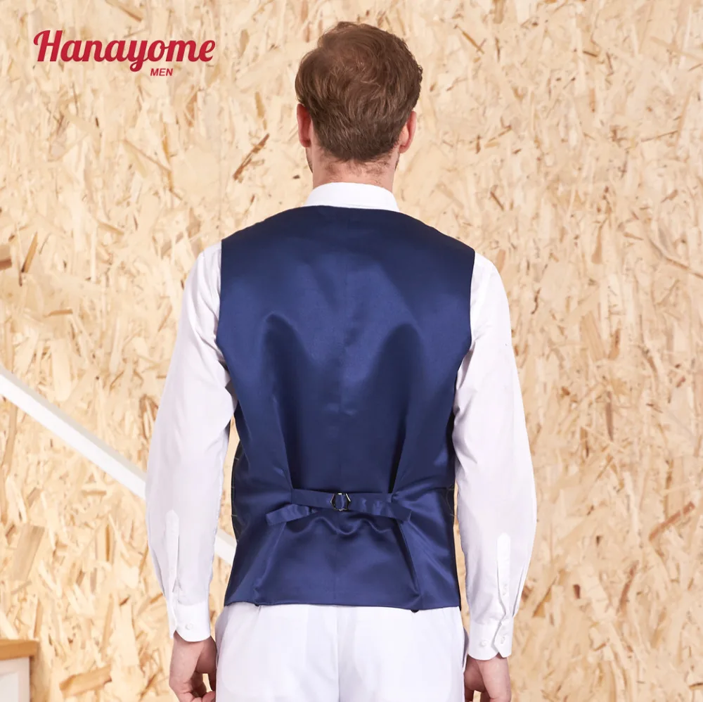Men Suit Vest Navy Blue Checked Casual Business Waistcoat Wedding Party Suit Vests Sleeveless Slim Fit Suit Vest Custom Made