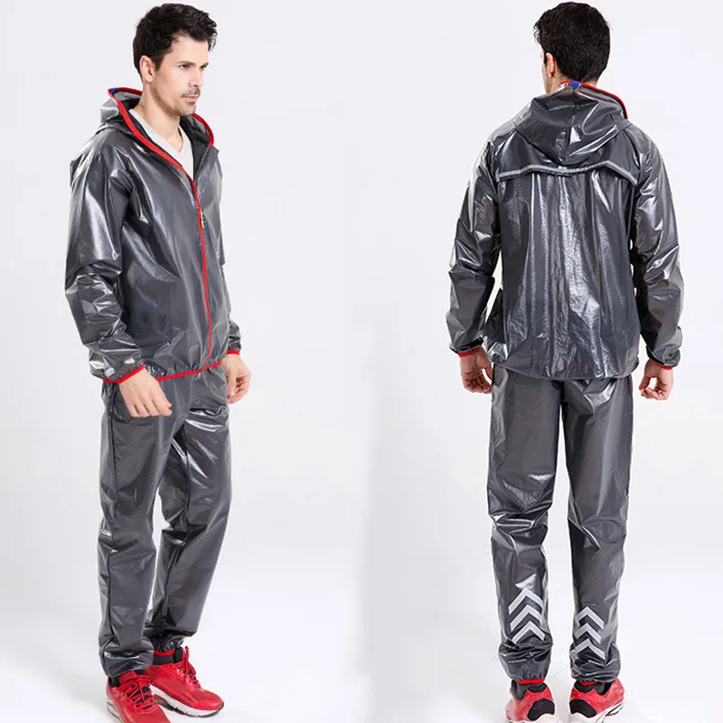 الرجال النساء سترة مطر للماء ارتداء مقاومة سستة مقنعين سترة بنطلون مجموعة للتخييم الدراجات BB55