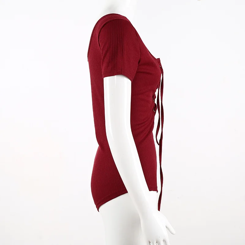 New arrived sexy Bodysuits women Short Sleeve Ribbons Bodycon Jumpsuits Bandage knitted Overalls winter clothes fall 2018