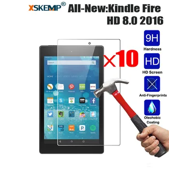 

XSKEMP 10Pcs/Lot 9H Premium Explosion-proof Real Tempered Glass For All-New:Kindle Fire HD 8.0 2016 Tablet Screen Protector Film