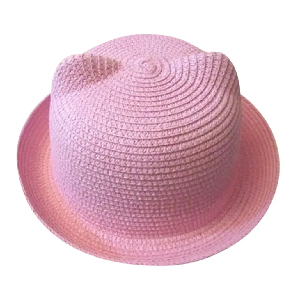 

Straw Hats Kids Character Ear Decoration Summer Cap Baby Hat Unisex Bucket Cap For Children Hat Beach Panama Caps