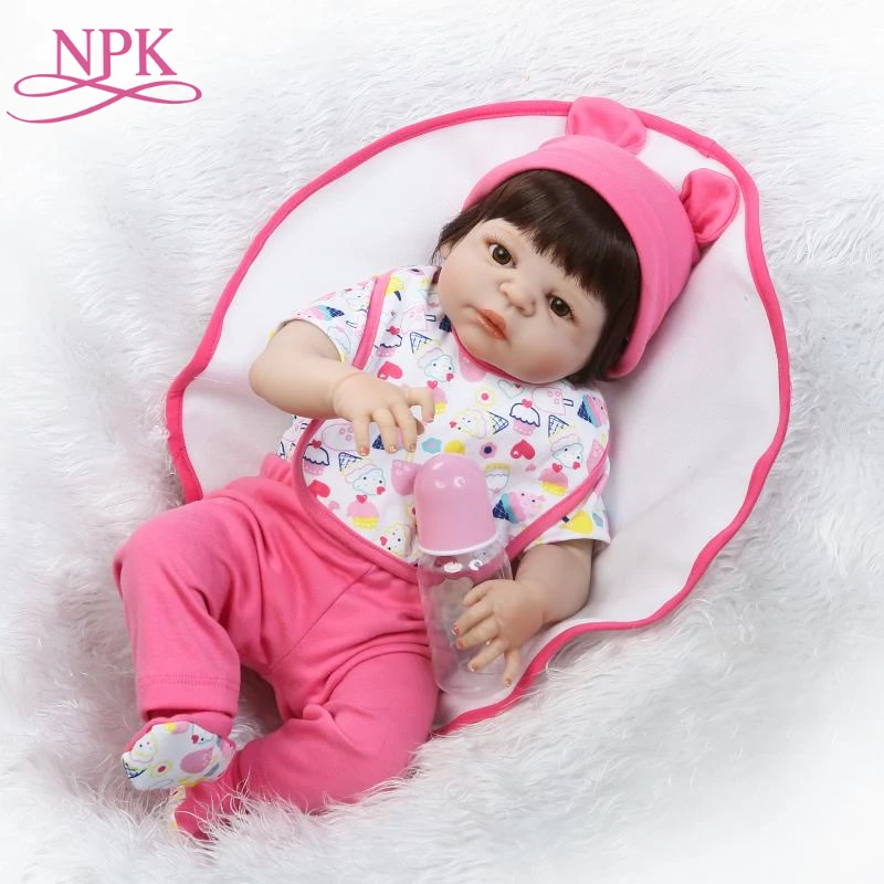 

NPK New Design 22'' Reborn Baby Dolls Toy Lifelike Full Vinyl Babies Girl Wear pink Dress Lovely Realistic Boneca Dolls Reborn