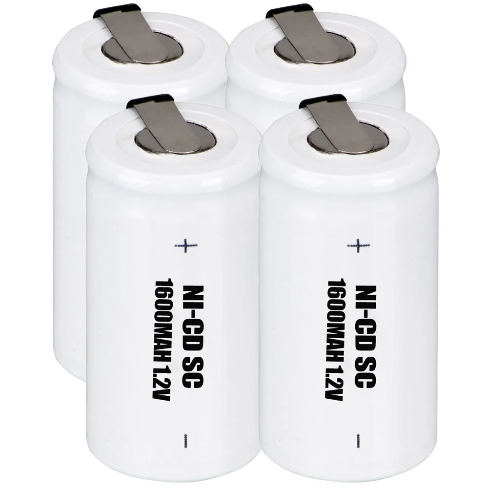 

4 pcs SC battery 1.2V SUBC batteries rechargeable high drain 1600mah with tabs color random
