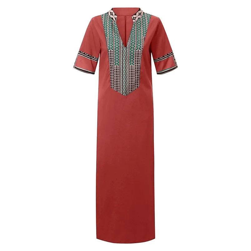 New Fashion Women Summer Sexy V-Neck Short Sleeve Folk-Custom Print Vintage Dress Elegant Ladies Casual Party Vestidos #4R09   (13)