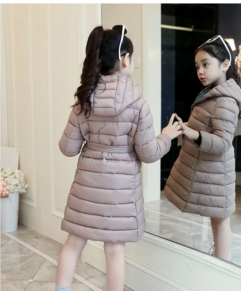 Зимние детские куртки для девочек, пальто зимняя теплая куртка-пуховик Одежда для девочек хлопковая верхняя одежда с капюшоном для детей возрастом 4, 6, 8, 10, 12, 13 лет