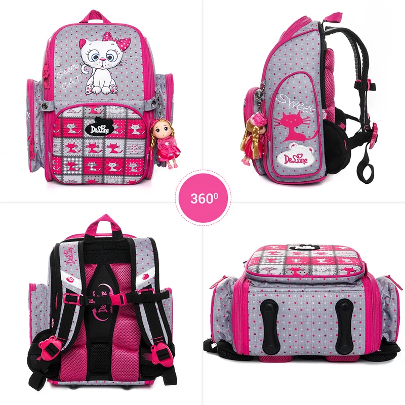Delune 2019 Cat Pattern School Bags For Girls Boys Cartoon Backpacks Children Orthopedic Backpacks Can Folding Mochila Infantil