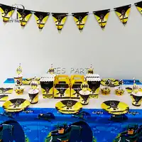 98 Pcs สำหรับ 12 เด็ก Super Hero Batman birthday party ซัพพลายชุด, แผ่น + ฟาง + แก้ว + candybox + เชิญ + แบนเนอร์ ect