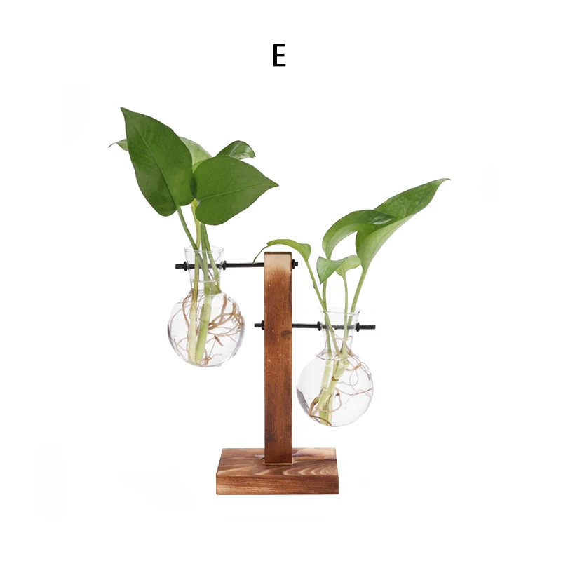 Новинка, стеклянная и деревянная ваза для растений, настольный стол для террариума, гидропоника, бонсай, цветочный горшок, подвесные горшки с деревянным поддоном