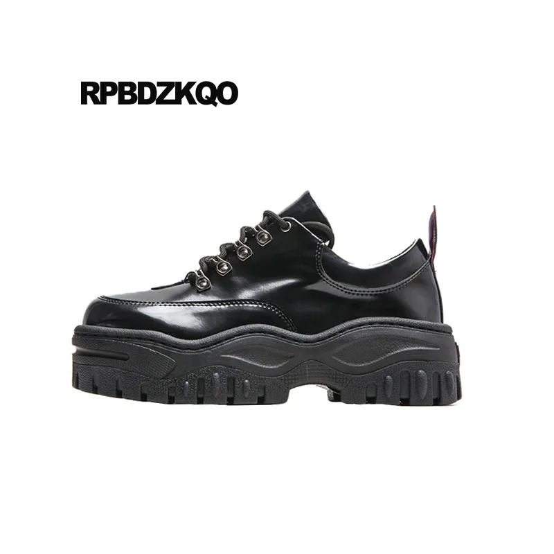 

Thick Sole High Quality Genuine Leather Platform Muffin Suede Wedge Harajuku Vintage Women Oxfords Shoes Creepers Elevator Black