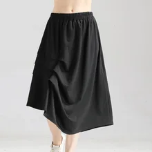 Женские Асимметричные плиссированные юбки с эластичной резинкой на талии, большие размеры, одноцветные юбки для элегантных девушек, Дамская Черная повседневная юбка, тонкий тип