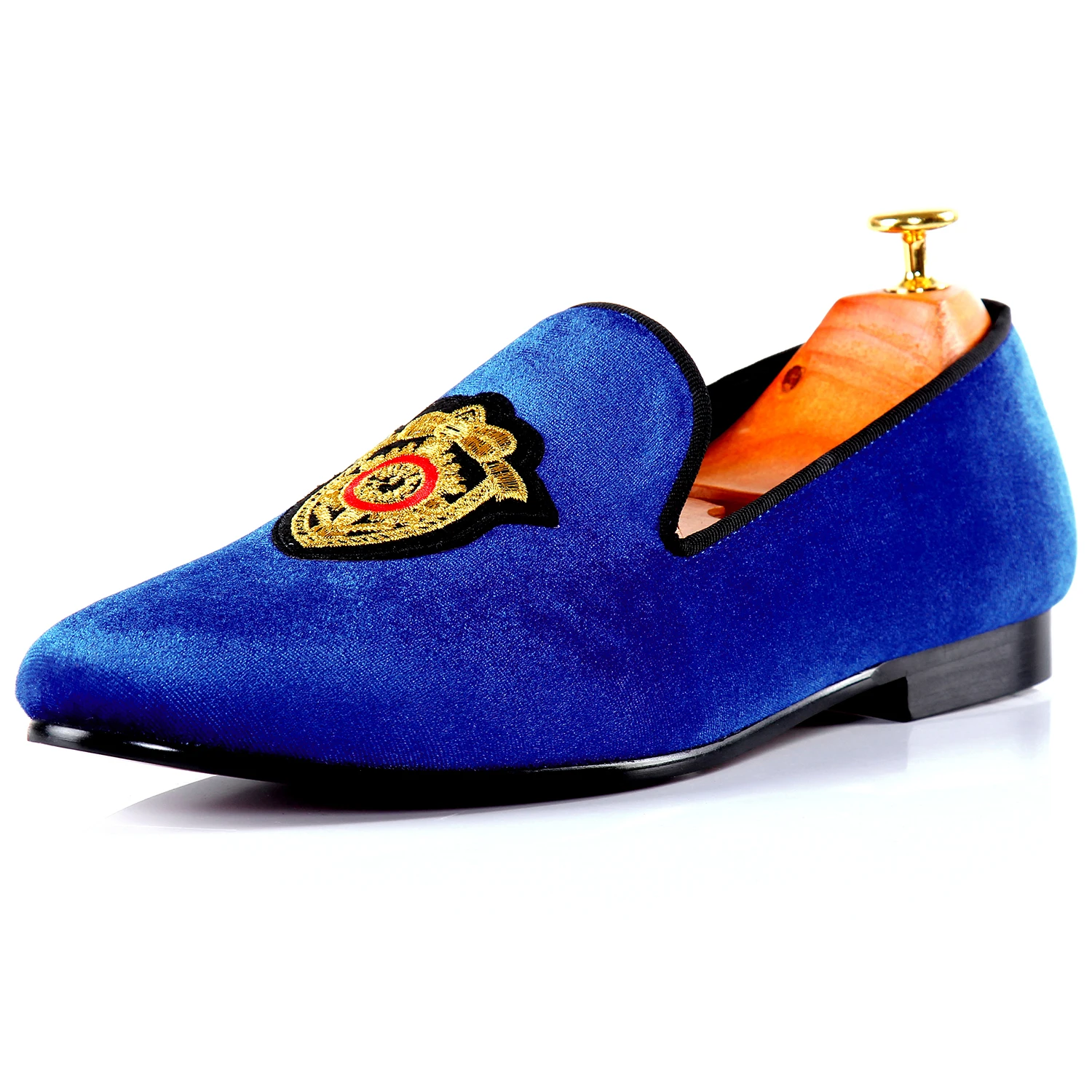 Harpelunde Men Loafer Shoes Embroidery Velvet Slippers Blue Flat Shoes Size 7-14