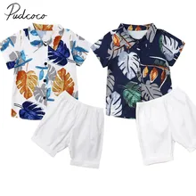 Коллекция года, летняя одежда для малышей модные топы для маленьких мальчиков, футболка Короткие штаны комплект из 2 предметов, одежда с принтом банана и листьев От 1 до 6 лет