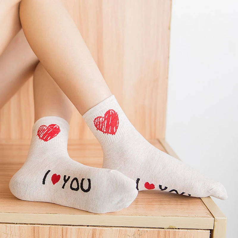 5 Pair/lot Autumn Winter Fashion Letter Cotton Women Socks Big Love ...