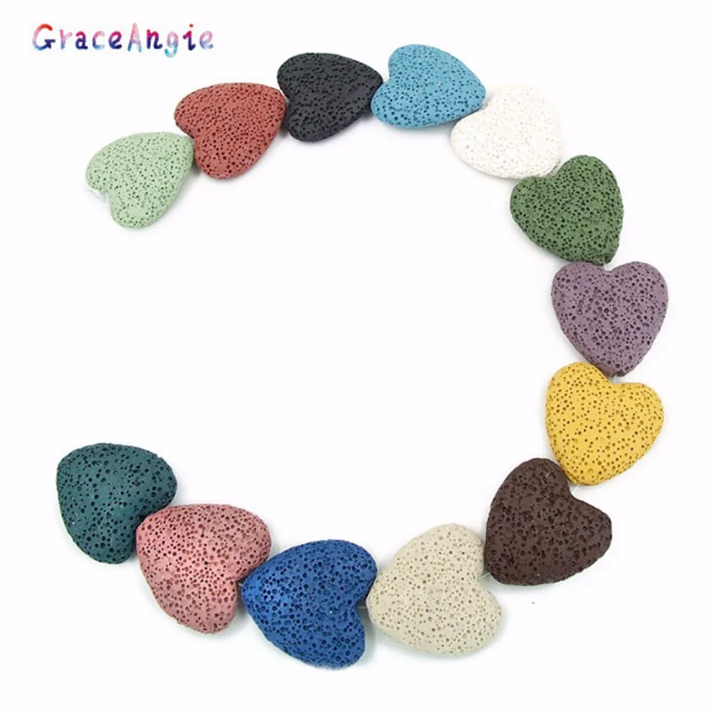 

GraceAngie Large Heart shape lava rock stone beads loose beads for jewelry making strand Heart Lava Natural Stone Beads DIY