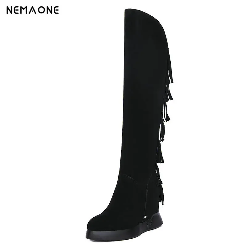 

NemaoNe New Fashion Women Autumn Winter Knee High Boots Genuine Leather Platforms Wedges Heels Long Warm Shoes Woman High Boots