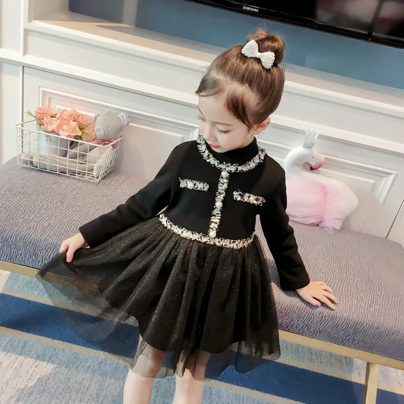 

Cici girl boutique children black dress toddler baby fall princess dress tweed brand design princess dress formal vestido