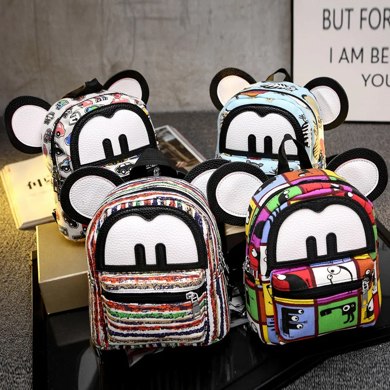 

2016 Women Mini Backpack Cute Mouse Ears Leather Small Rucksack Cartoon Bag Back Pack Shoulder Straps For Teenage Girls/Kids