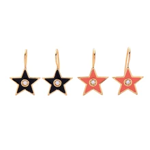 Super Ster Goud Kleur Drop Oorbellen Haak Zirkoon Emaille Oorbellen Voor Vrouwen Huwelijksgeschenken Fashion Nieuwe Collectie Sieraden In Doos(China)