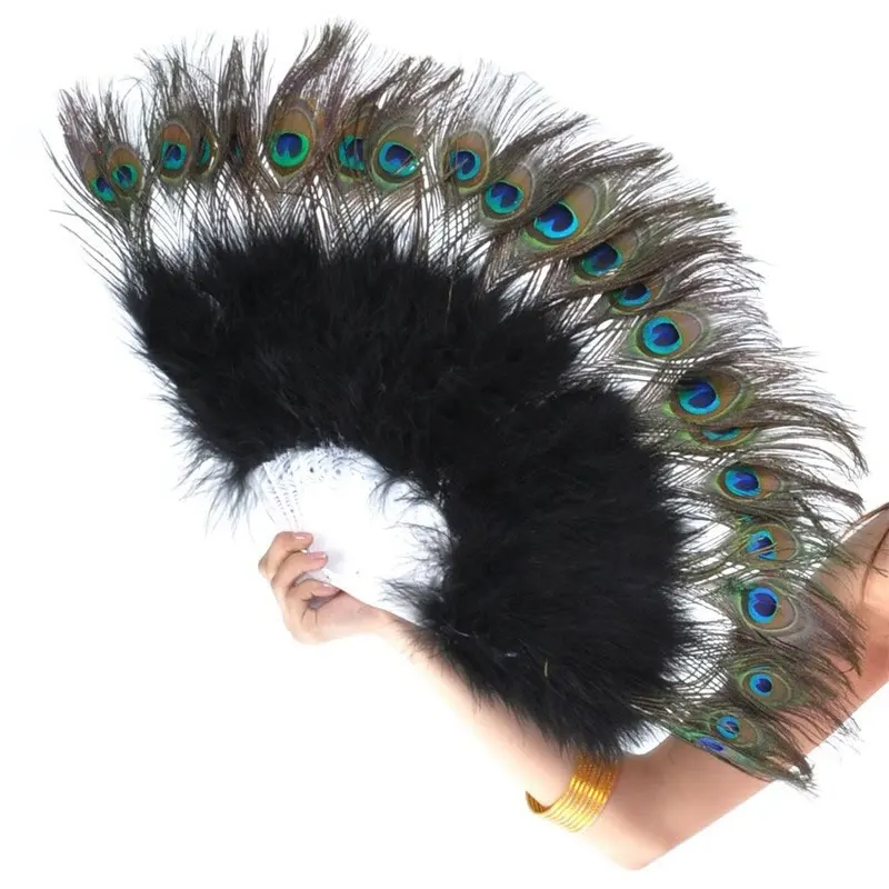 

New Peacock Feather Hand Fan Dancing Bridal Party Supply Decor Woman Accessories Marabou Feathers