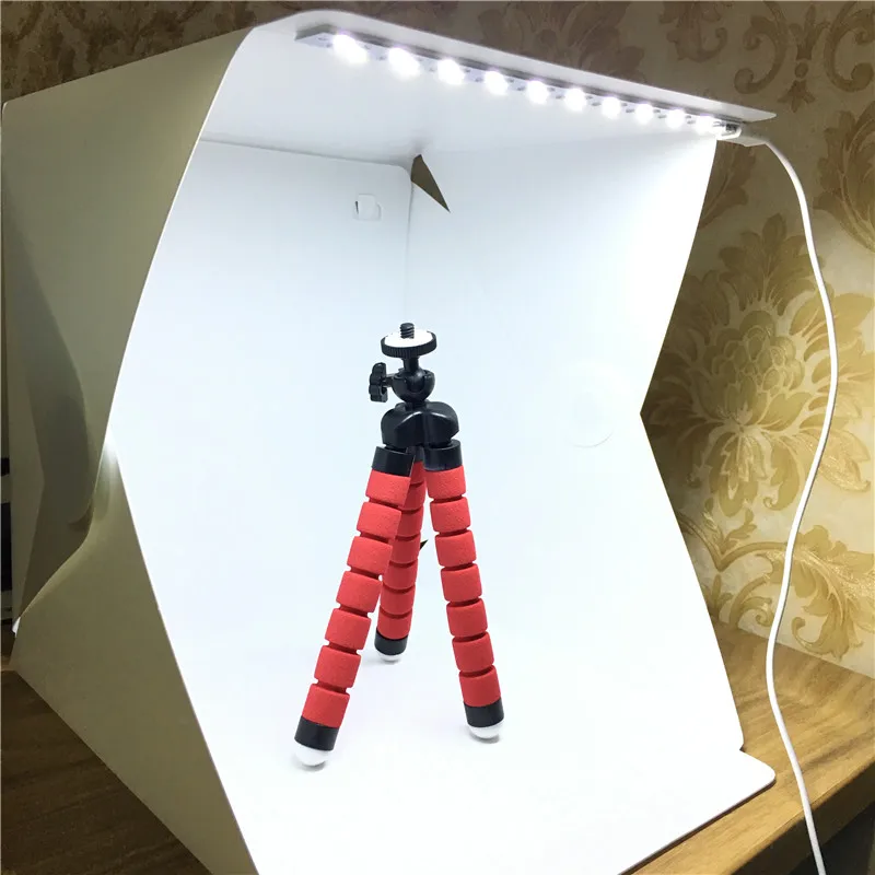 Портативный мини складной студийный Портативный фотостудия складной софтбокс со светодиодным светильник черный белый мягкий светильник
