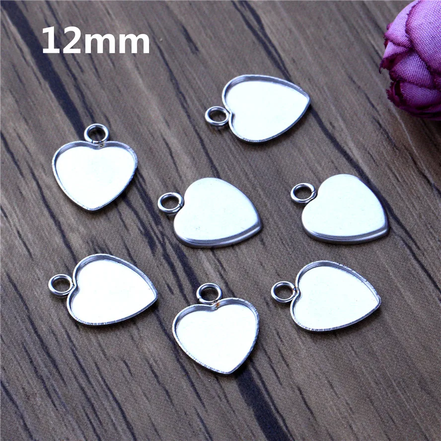 

(No Fade)Fit 12mm Heart 30pcs Stainless Steel Plated Copper Cabochon Base Cameo Settings Blank Tray Bezel New Style