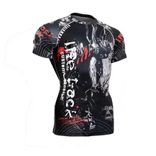 Мужская Прославленная Печатных Фитнес Бодибилдинг Сжатия Рубашки Quick Dry Сверхлегкий ММА Йога Тренировки Бег Топы Тис