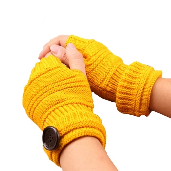 

New Fashion Hot Unisex Button Knitted Fingerless Half Finger Gloves Women Men Winter Warm Solid Color Gloves & Mittens