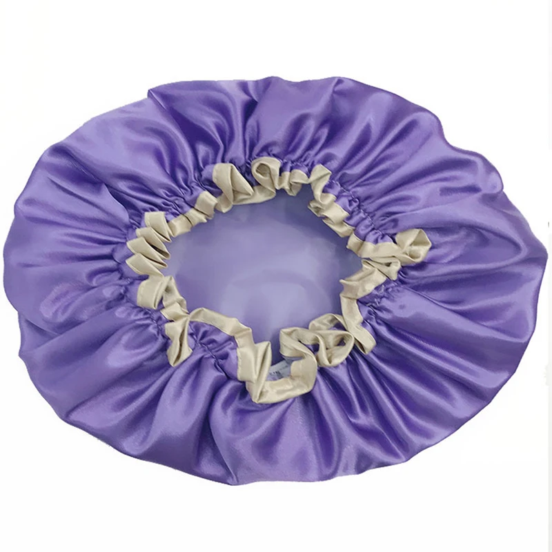 Утолщенный душевой Кепки Водонепроницаемый эластичный купальный волосяной покров головы шляпу бытовой - Цвет: Purple