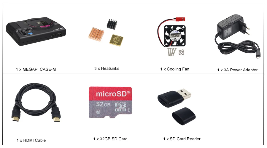 Retroflag MEGAPi CASE-M для Raspberry Pi 3 Model B Plus классический usb-контроллер-M + вентилятор + радиаторы + адаптер питания для RetroPie