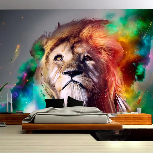 Custom Poster Mural Modern Design Colorful Lion Wallpaper Roll