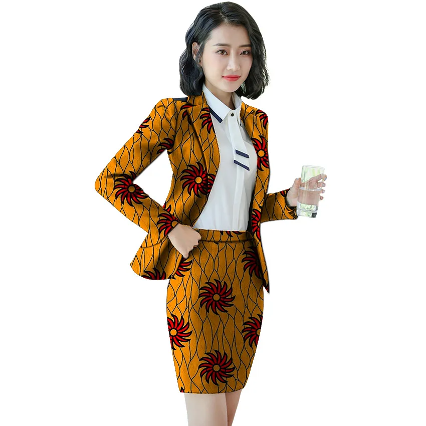 Анкара печати юбки + Пиджаки стройная фигура женщины костюм в африканском стиле для дам Дашики костюмы мужского покроя деловой костюм с