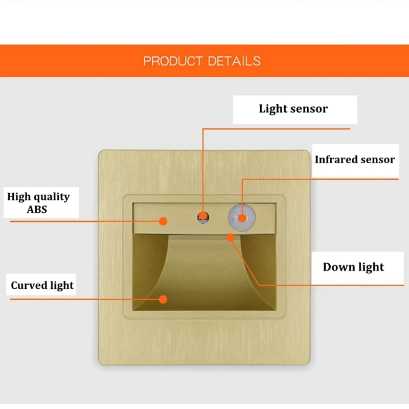10 шт. светодио дный светодиодный лестничный световой звуковой датчик + световой датчик Ночной светильник встраиваемый в настенная лампа