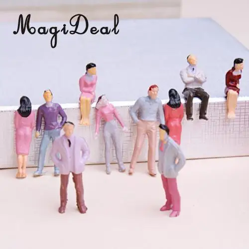 MagiDeal 100Pcs 1/50 Scale Painted Model Train Seated Stand People Figures for Collectibles Station Platform Street Scene Layout