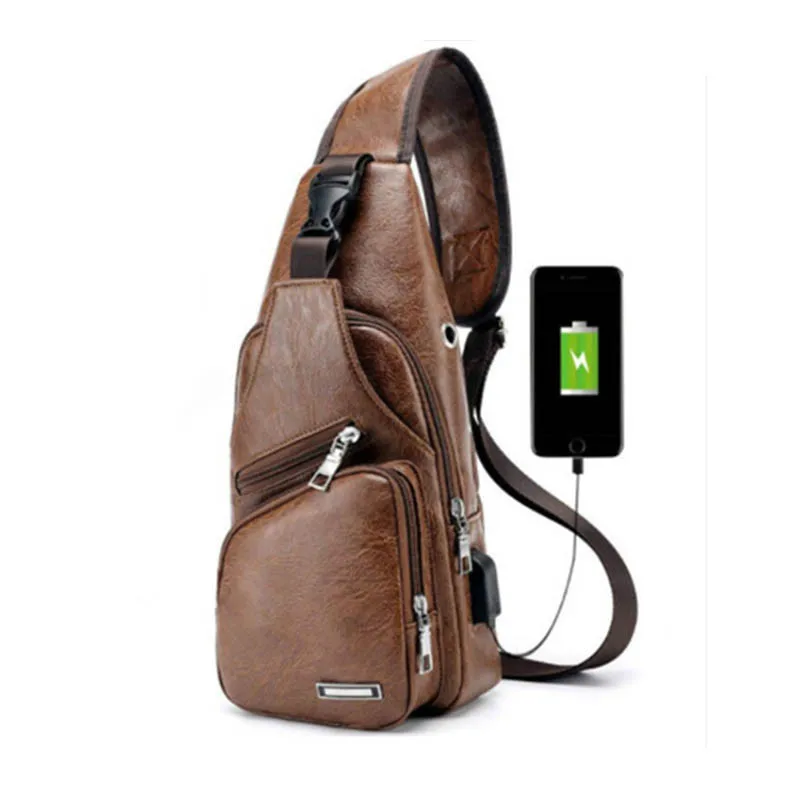 

BYCOBECY 2019 Men's Chest Bag Retro PU Leather Single Shoulder Bag Leisure Travel Messenger Bag Chest Pocket Cross Body Bag