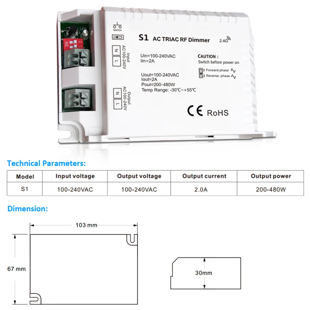 AC Triac диммер умный Wifi RF 2,4G беспроводной дистанционный светодиодный диммер 220 в 230 В 110 В для одного цвета Диммируемый светодиодный светильник S1