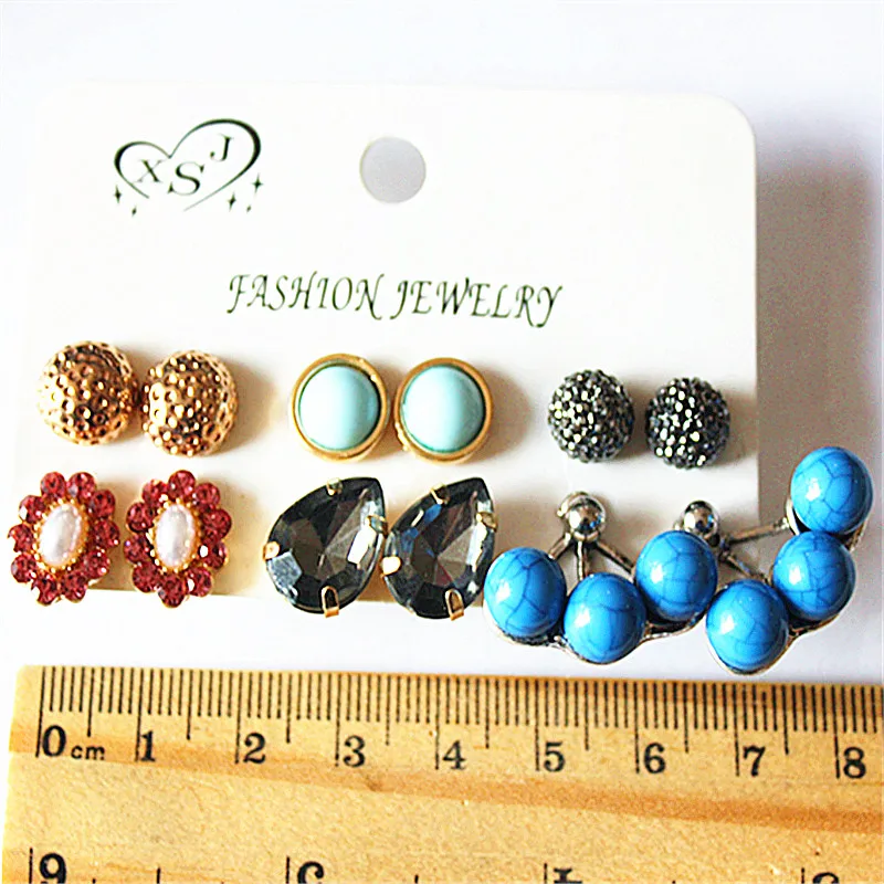 New fashion women's accessories wholesale women's party pearl ear studs colorful mixed with 6