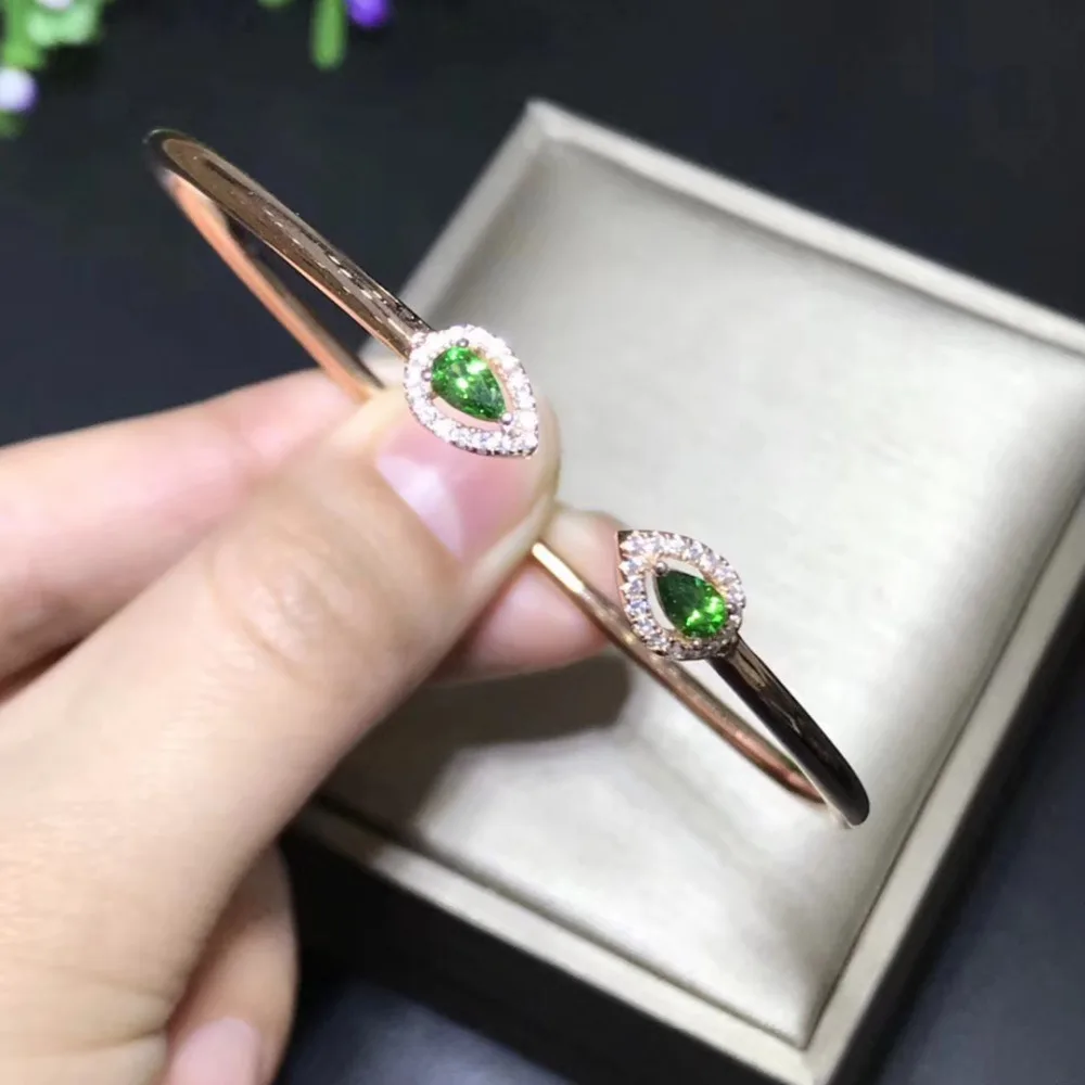  Bracelets en Tsavorite verte naturelle Bracelet grenat vert naturel S925 argent simple goutte d'eau