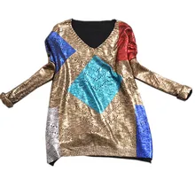 Europe Russia Spring Autumn Fashion Loose Tops Tee paint OL Sexy Knitted 2016 Sweater Gilding Pentacle Outwear Tees Female Girl