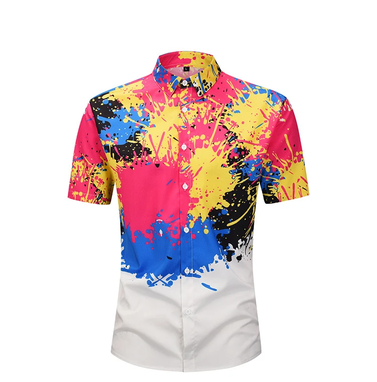 Gersri Мужская гавайская рубашка мужская повседневная Смешанная цветная печатная пляжная рубашка с коротким рукавом брендовая одежда летняя