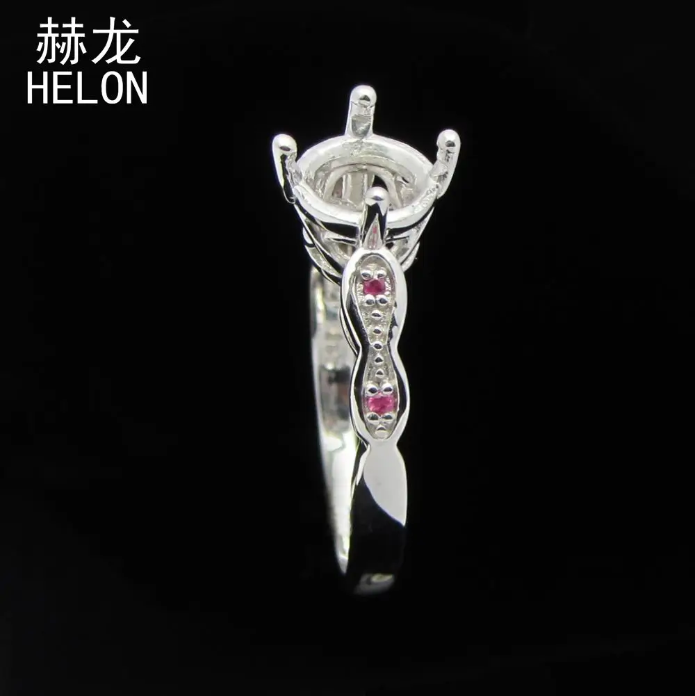 925 Sterling Silver 6.5mm to 7mm Round Cut Semi Mount Ring Pave Genuine Pink Sapphire Wedding Ring Fine Jewelry Women