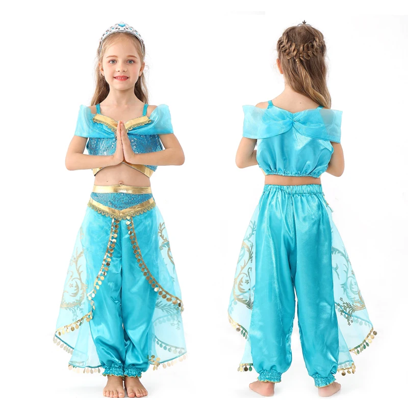 Girls Arabian Princesa Jasmine Dress Kids Halloween Party Costumes