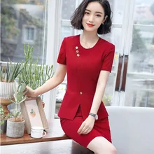 Стиль летний Красный Блейзер женские деловые костюмы с юбкой и курткой наборы офисная Дамская рабочая одежда формы OL Стиль s