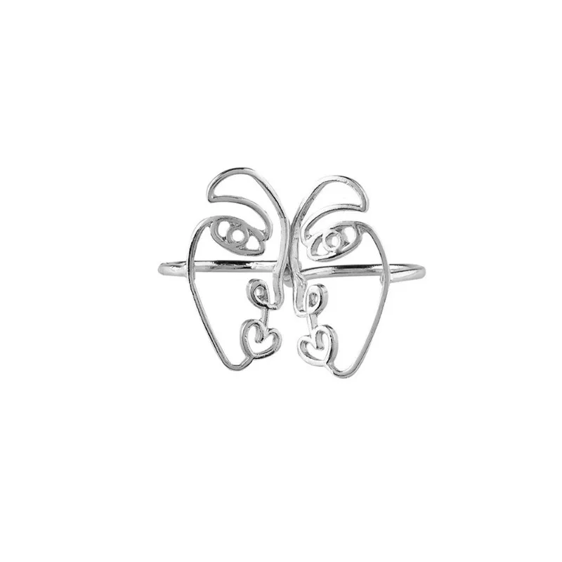 AE-CANFLY Горячая человеческое лицо кольца для Для женщин простой металлический bagues милая леди обручальное кольцо ювелирные изделия 2 шт./компл. RJ012