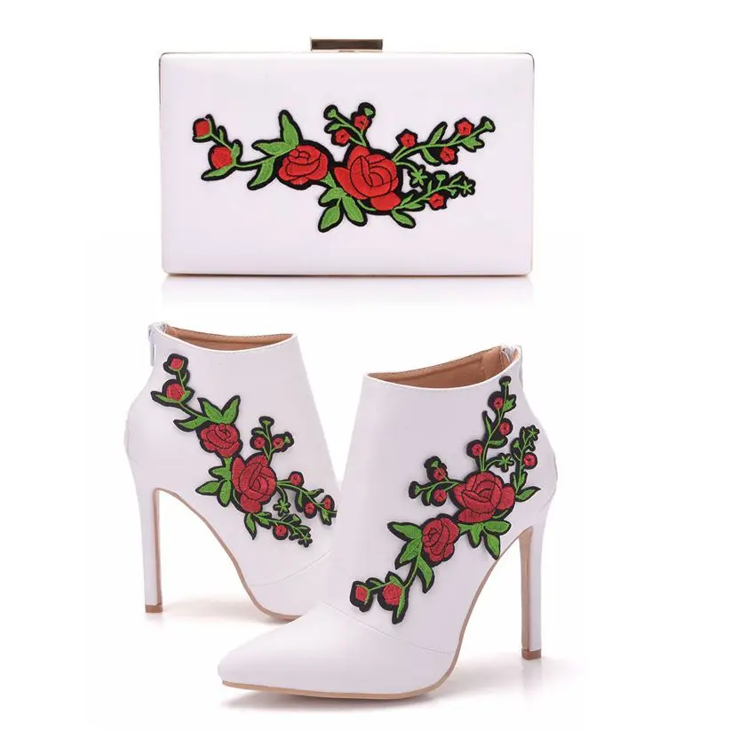 Crystal Queen Boots WomenHigh Heel Boots Lace Flower Ankle Boots Platform Shoes With Matching