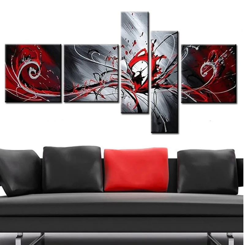 

Hand Painted Abstract Graffiti Lines Bird Oil Paintings on Canvas Large 5 Piece Painting Home Decor Wall Art Pictures for Gifts